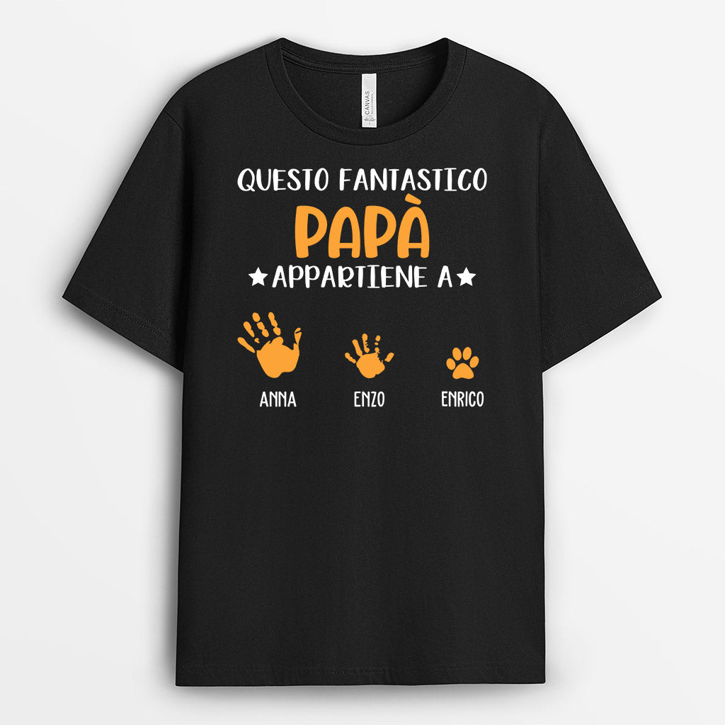 Questo Fantastico Papà/Nonno Appartiene A Mani  Impronte - Regali Personalizzati | Magliette per Papà/Nonno