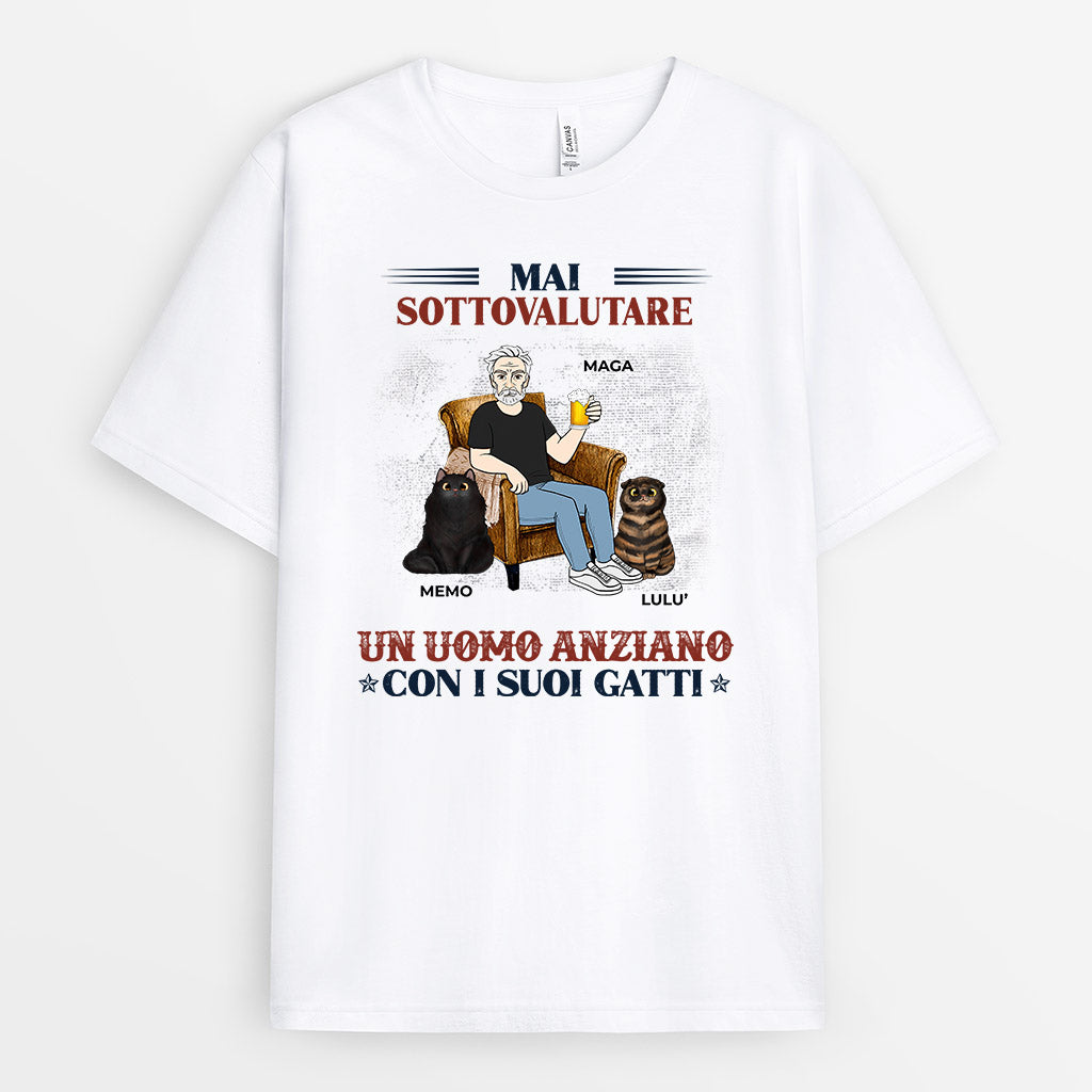 Mai Sottovalutare Un Uomo Anziano, Gatto - Regali Personalizzati | Magliette per Amante Dei Gatti